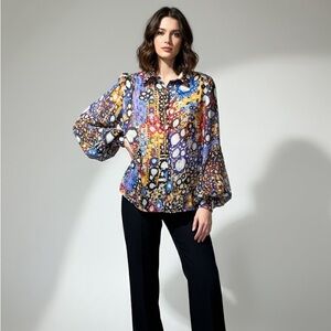 NWOT Saaksha & Kinni Mirror Print Sheer Blouse with Balloon Sleeves size L